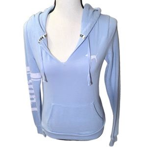 PINK V-Neck Drawstring Hooded Sweatshirt